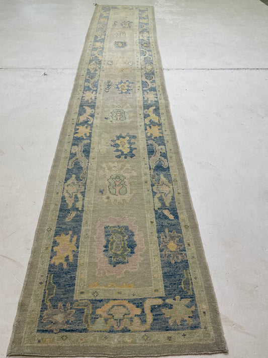 Hand-Knotted Wool Rug Turkish Oushak 2'11" x 15'1"