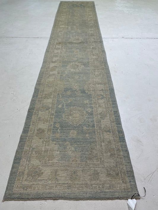Hand-Knotted Wool Rug Turkish Oushak 2'9" x 15'8"