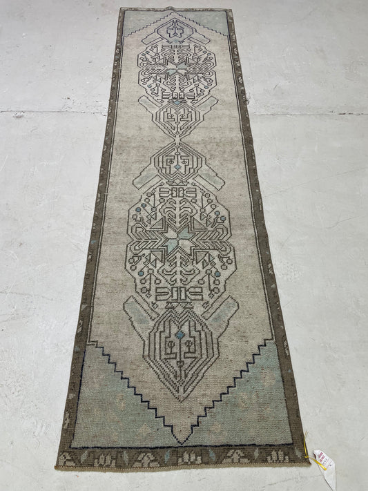 Hand-Knotted Wool Runner Turkish Oushak 2'3" x 8'