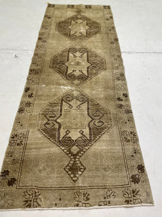 Hand-Knotted Wool Runner Turkish Oushak 3'2" x 8'4"