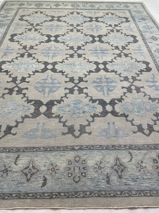 Hand-Knotted Wool Rug Turkish Oushak 9'7" x 12'1"
