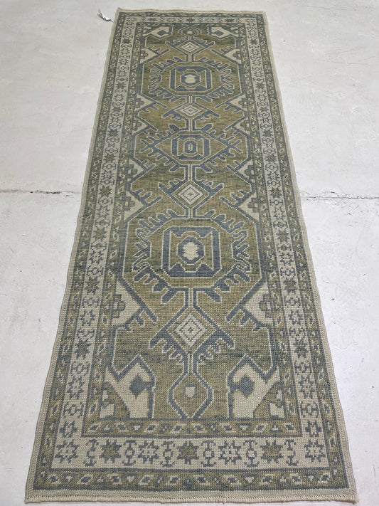Hand-Knotted Wool Runner Turkish Oushak 2'11" x 8'