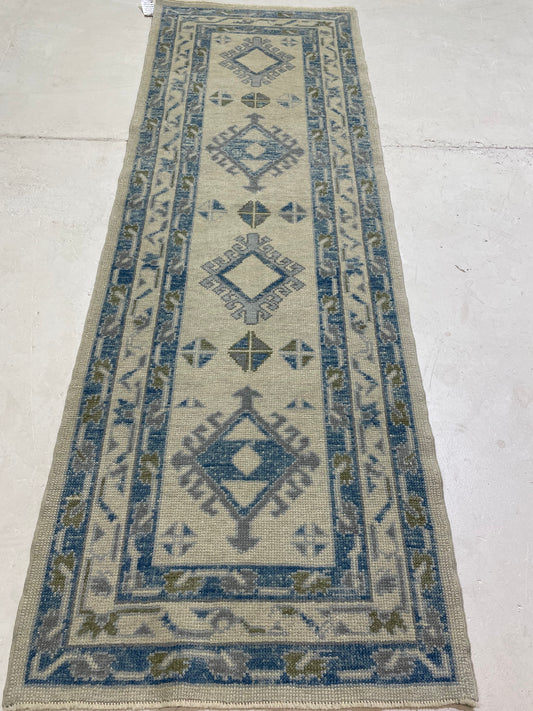 Hand-Knotted Wool Runner Turkish Oushak 2'11" x 8'6"
