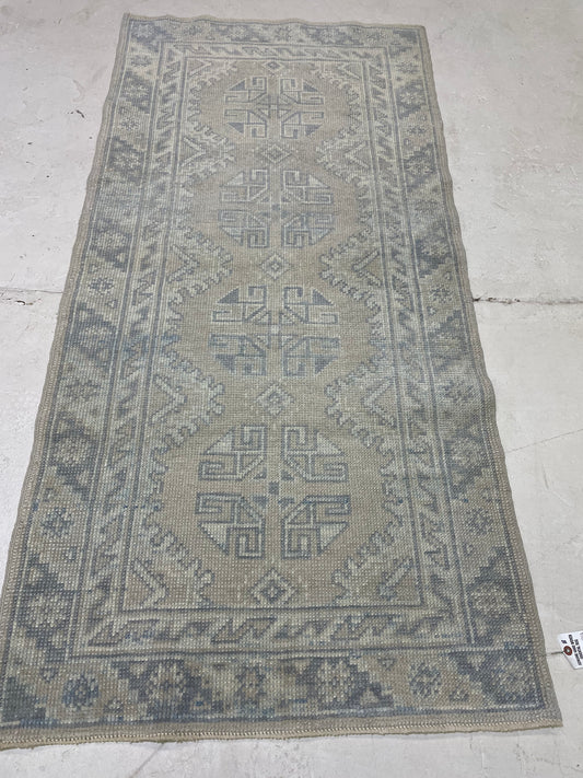 Hand-Knotted Wool Runner Turkish Oushak 2'11" x 6'