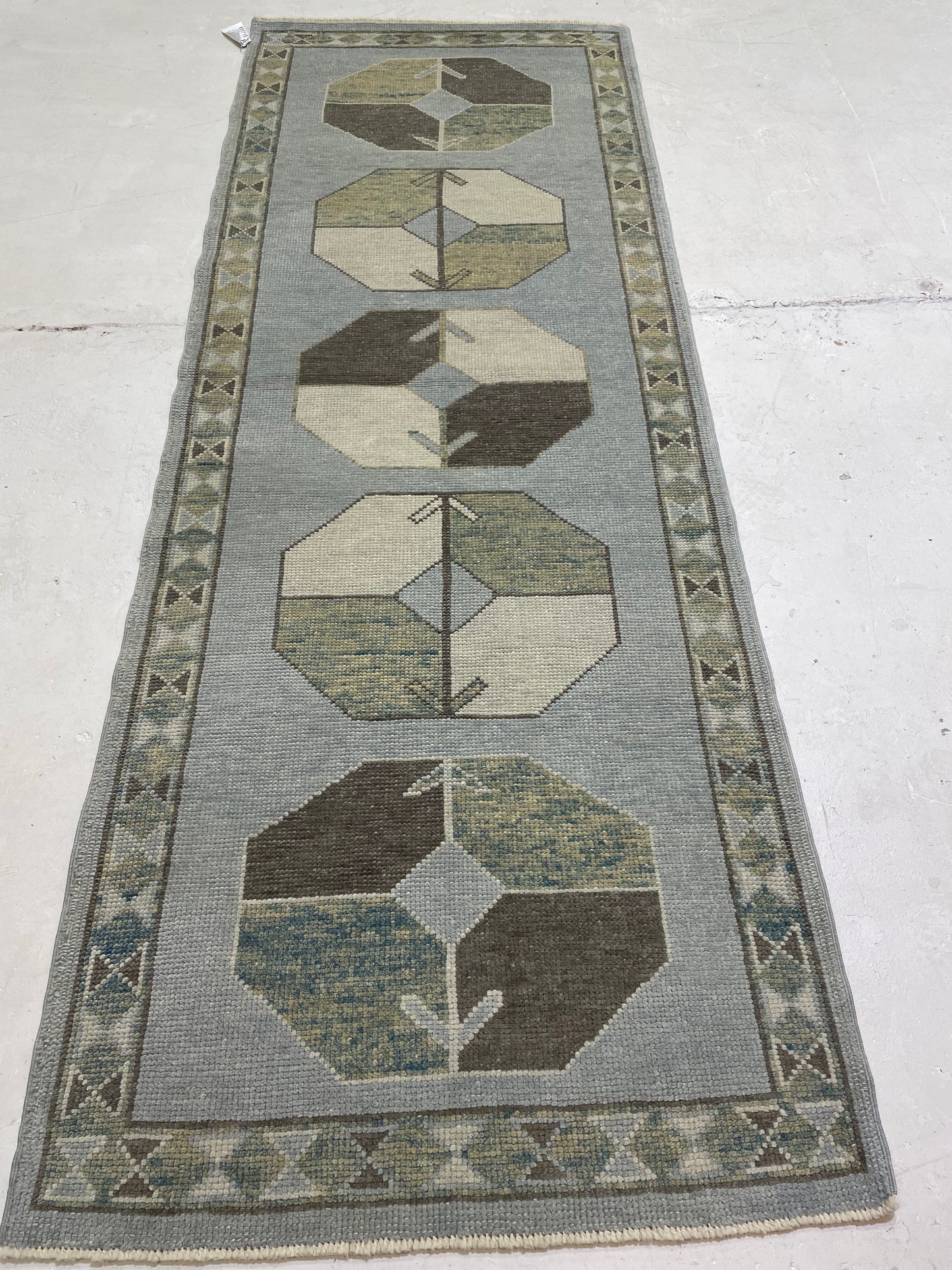 Hand-Knotted Wool Runner Turkish Oushak 2'11" x 7'11"