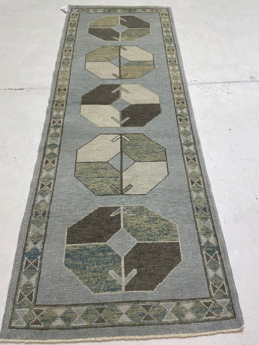 Hand-Knotted Wool Runner Turkish Oushak 2'11" x 7'11"