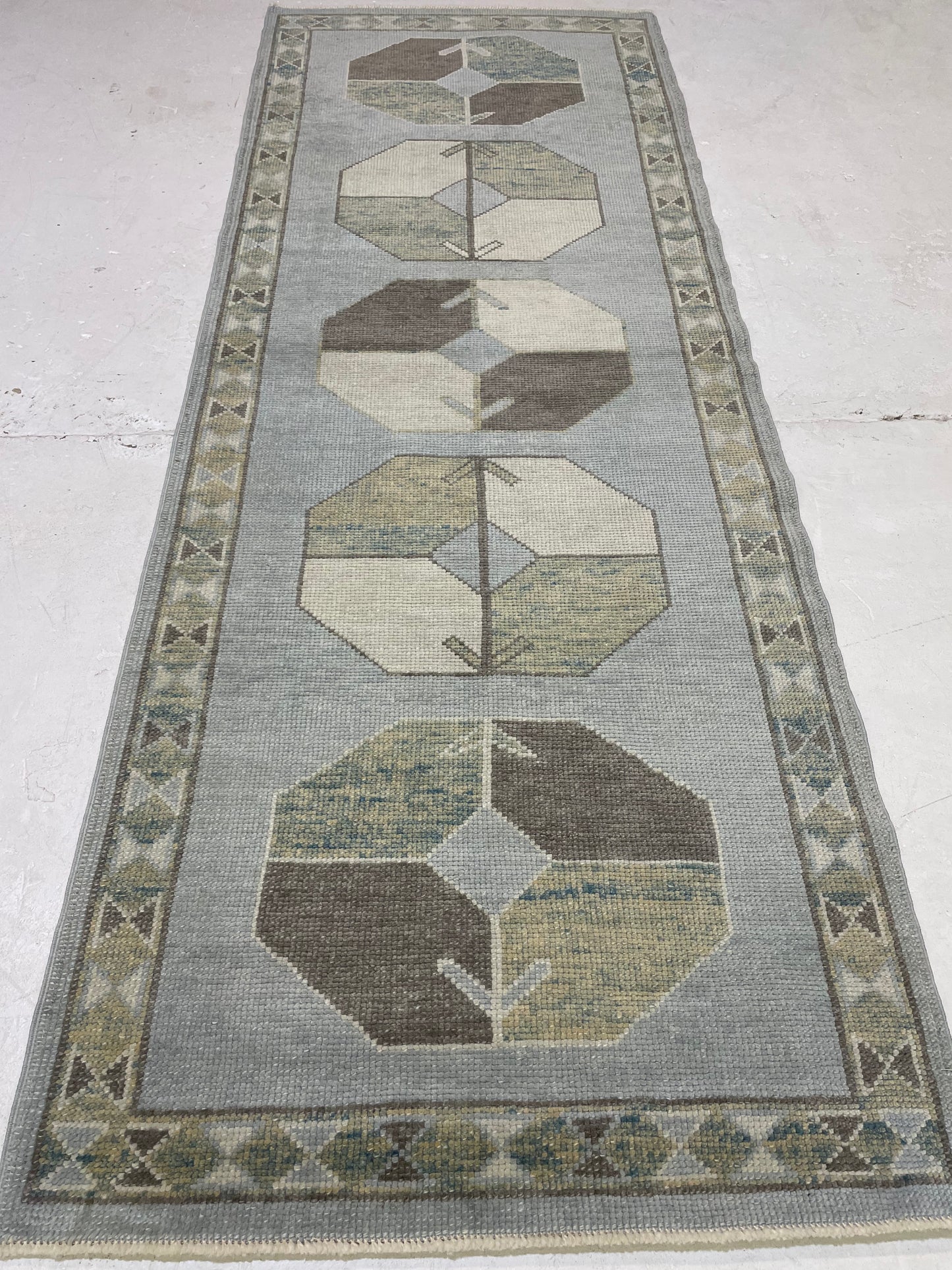 Hand-Knotted Wool Runner Turkish Oushak 2'11" x 7'11"