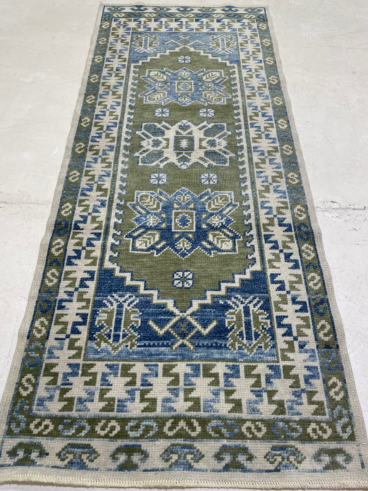 Hand-Knotted Wool Runner Turkish Oushak 2'10" x 6'8"