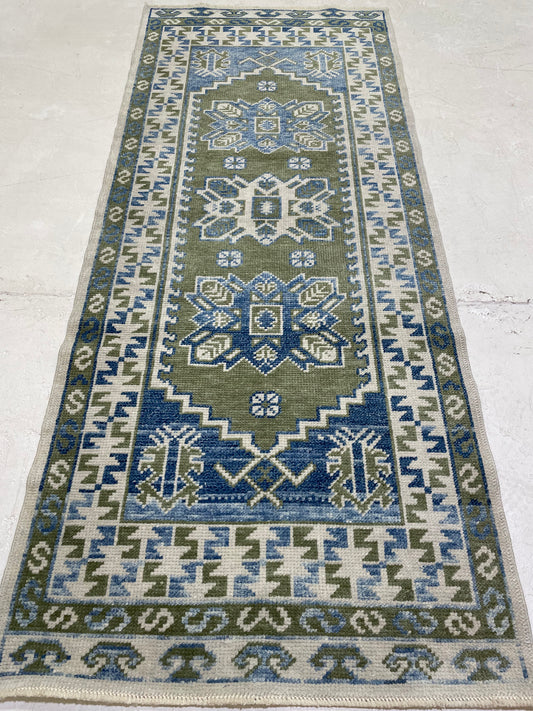Hand-Knotted Wool Runner Turkish Oushak 2'10" x 6'8"