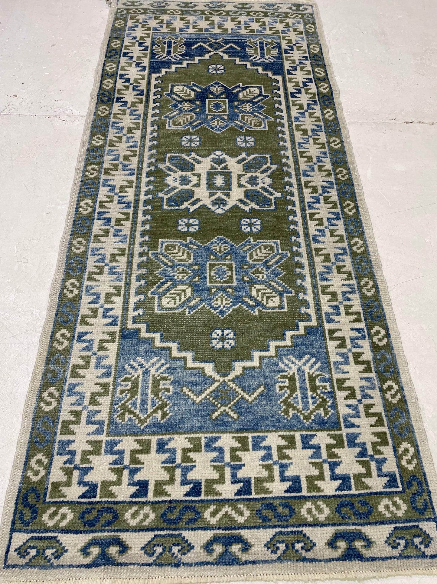 Hand-Knotted Wool Runner Turkish Oushak 2'10" x 6'8"