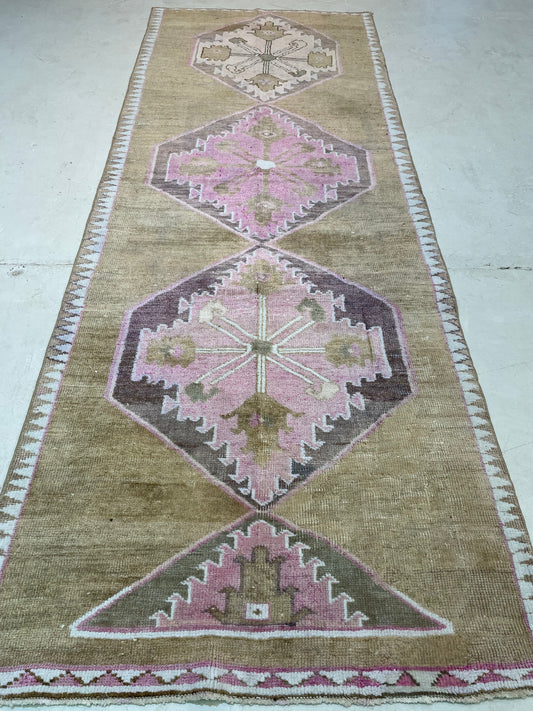 Hand-Knotted Wool Runner Turkish Oushak 3'10" x 11