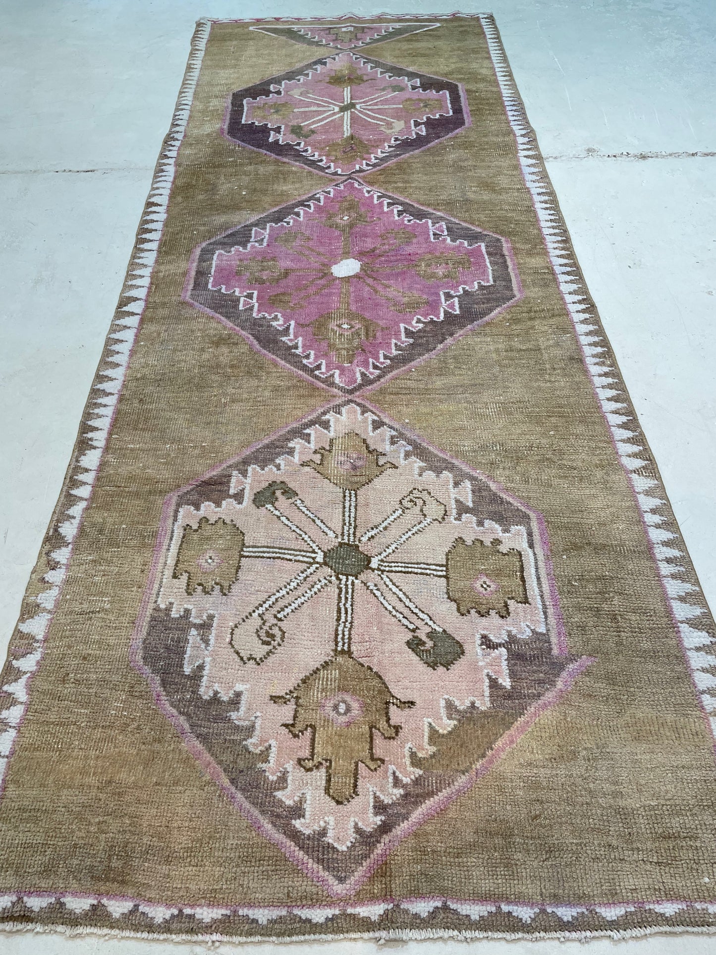 Hand-Knotted Wool Runner Turkish Oushak 3'10" x 11
